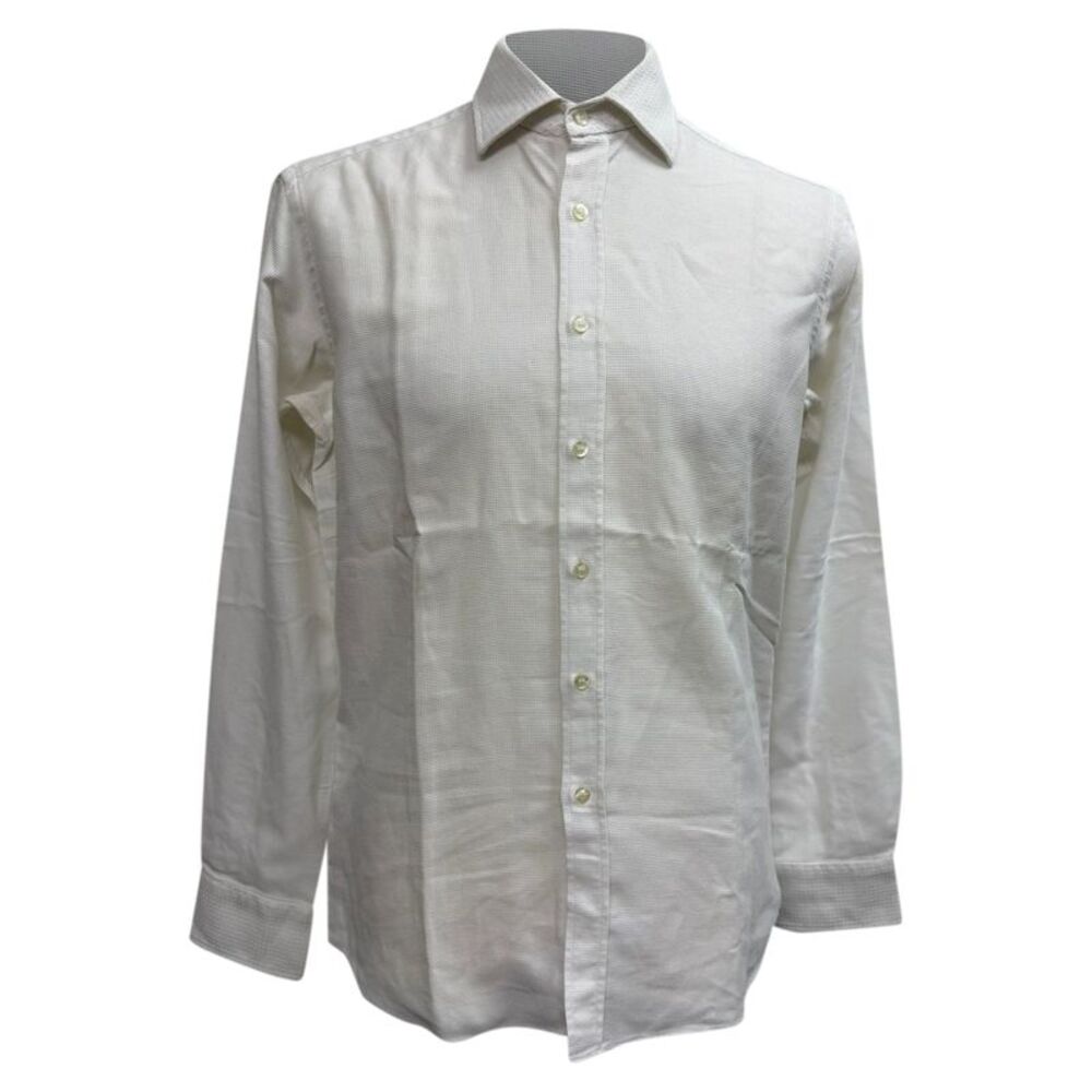 Etro Waffle-Textured Button-Down Long Sleeve Shirt in White Cotton